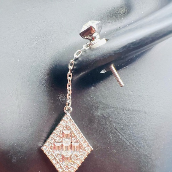 Diamond Shaped Swarovski Crystal Drop Earrings, Two-Way Style, Silver and Clear - Picture 5 of 10